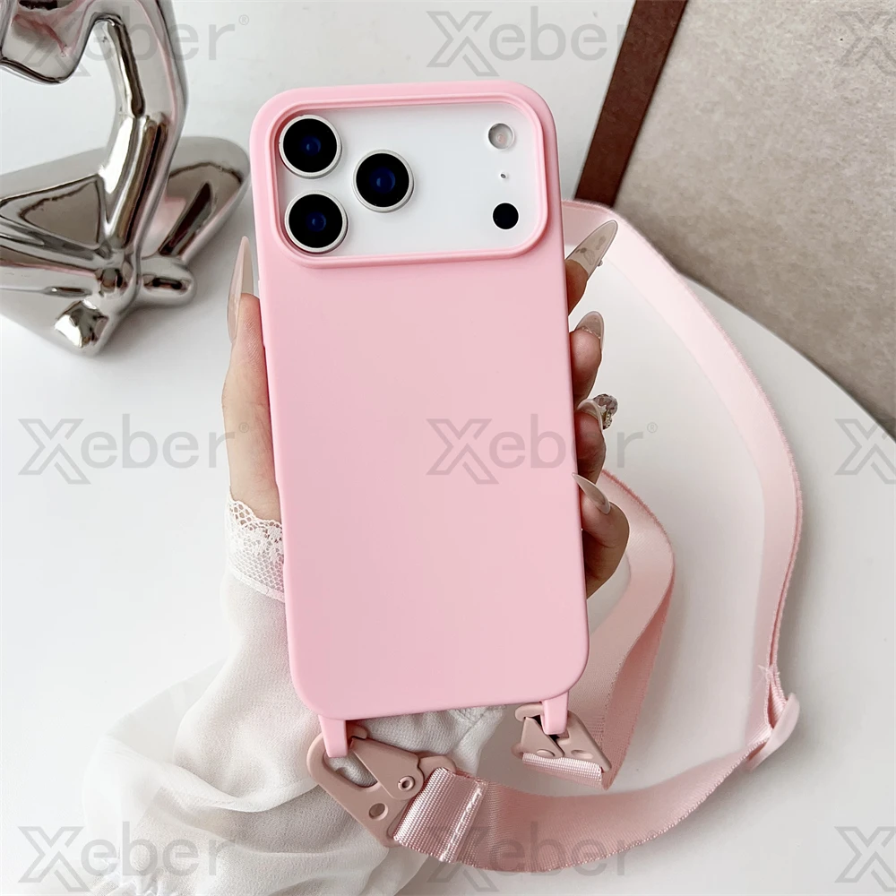 Versatile Crossbody Silicone Case with Necklace Lanyard Strap - Candy Color Cover