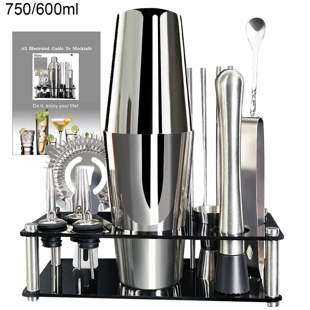 Set Shaker Cocktail 23 Pezzi In Acciaio Inox Con Supporto Acrilico E Libro Ricette - Kit Barista Professionale - 3