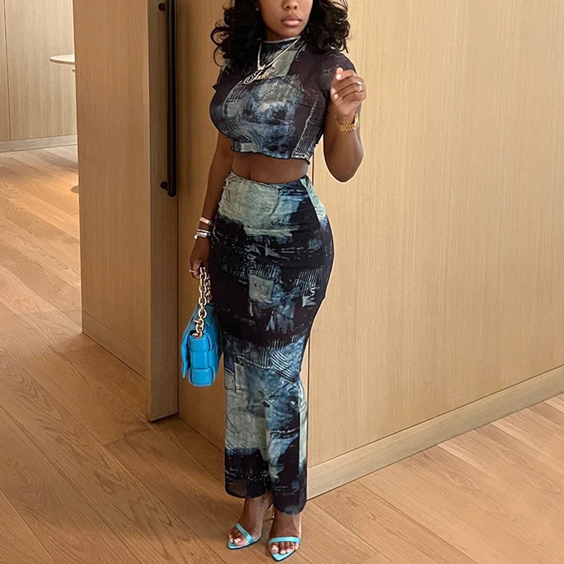 Y2K Women Dress Set 3D Printing Sexy Two-Piece Dress Night Club