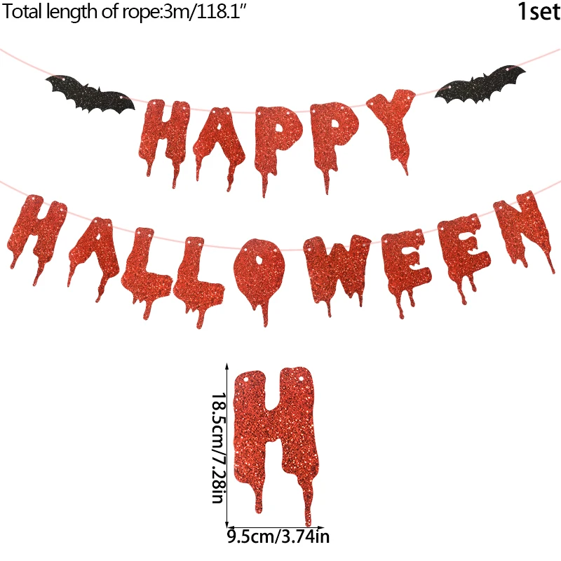 3 Sets Halloween Dripping Blood Glitter Garland - Red Bloody Banner Decor For Vampire, Zombie Horror Parties - View #10