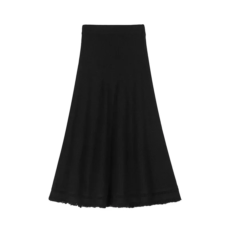 Maternity Knitted Long A- Line Skirt Autumn Winter Tassel Trim Loose Slimming Outerwear Fashionable Maternity Dress