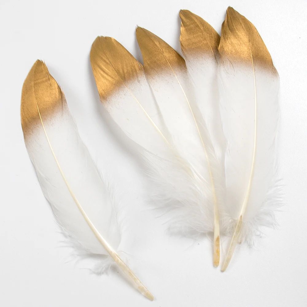 Buy 30 Pack, Glitter Gold Tip White Real Turkey Feathers