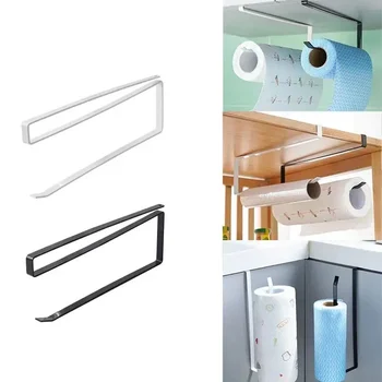 Porte-rouleau de papier porte-serviettes, support de rangement pour Film alimentaire, salle de bain, sans poinçonnage, étagère suspendue, accessoires de mouchoirs de cuisine 1