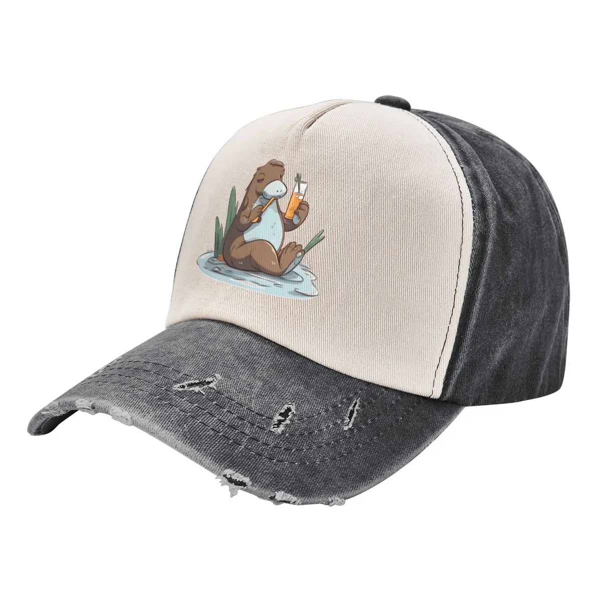 

Platypus Chilling At The Pool Holding Beer Cute Baseball Cap Fluffy Hat Sunscreen hard hat Fishing cap Women's Hats 2024 Men's