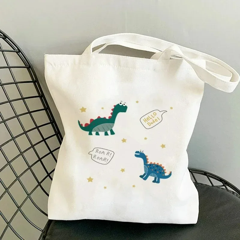 Cartoon Dinosaur Women Shoulder Bags Graphic Harajuku CanvasTote Handbag Large Capacity Shopper Bags No Zipper Eco Girl Handbags 3