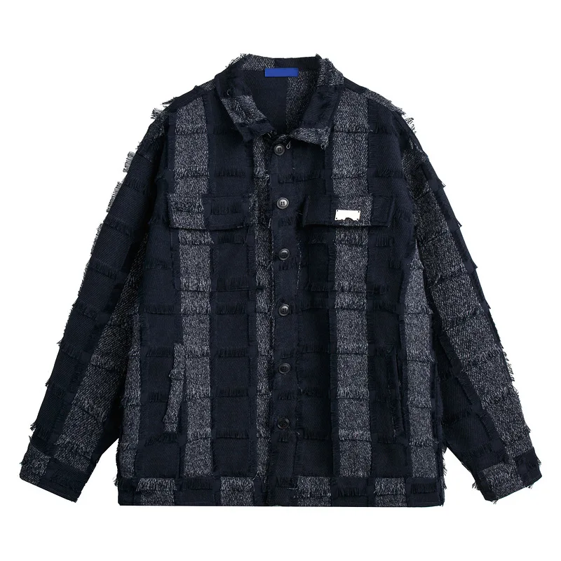 

Personalized Black Tassel Denim Jacket Streetwear Autumn Trendy Men's Loose Casual Lapel Jean Tops Coat Fashion Couple Outerwear