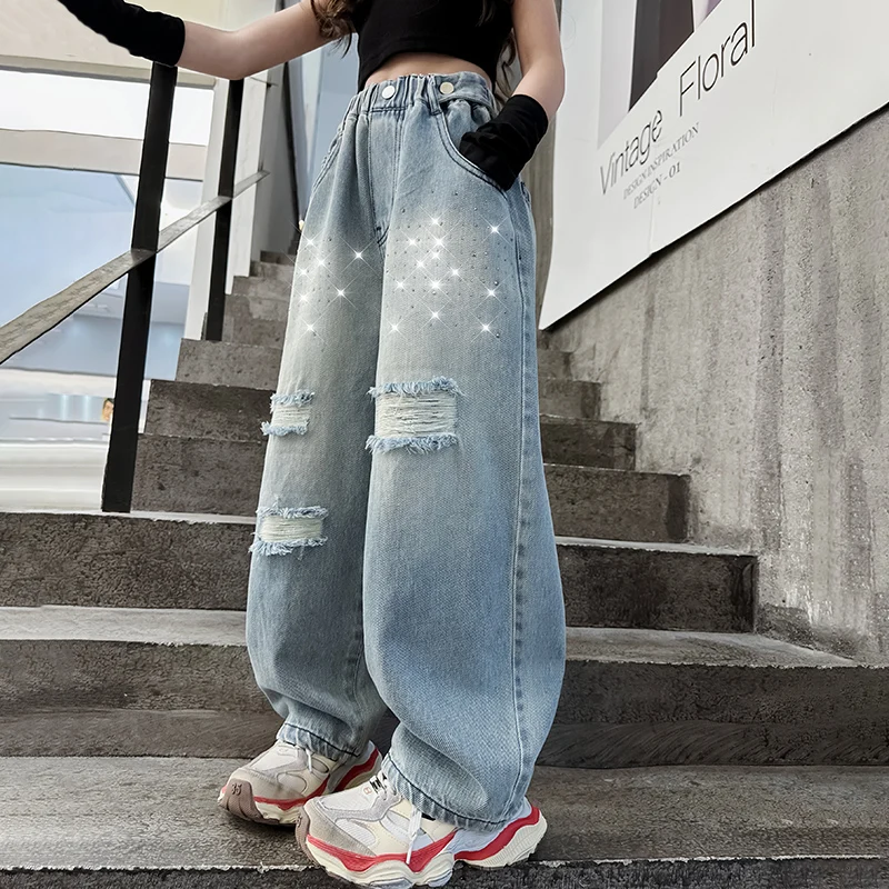 Jeans Strappati Moda Per Ragazze Di 12 Anni Jeans A Gamba Larga