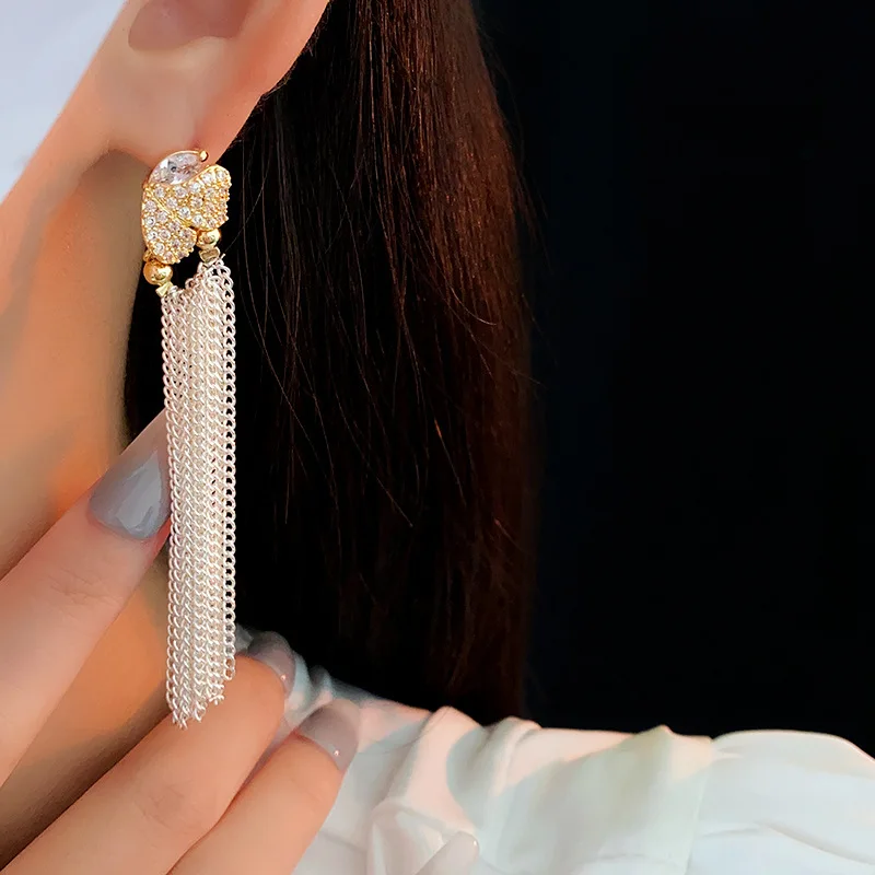 Bilincolor Butterfly Zircon Tassel Earrings for Women