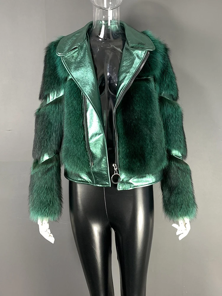 

rf23123 Women's Real American Raccoon Fur Jacket Real sheepskin Leather