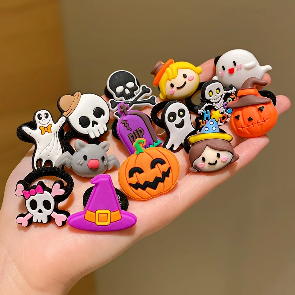 14 Pieces of Halloween Pumpkin Ghost Accessories, Funny Hair Ties, Halloween Gifts for Girls