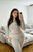 Casual Workout Two Piece Outfits Long Sleeve High Waist Fold-over Flare Flared Leggings Pants Tracksuit Sets Streetwear - Image 6