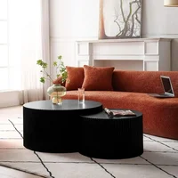 Round Coffee Table Set of 2, Coffee Tables with Moon Side, Tables Set Wooden Nesting ，Coffee Table with Fluted for Living Room 2