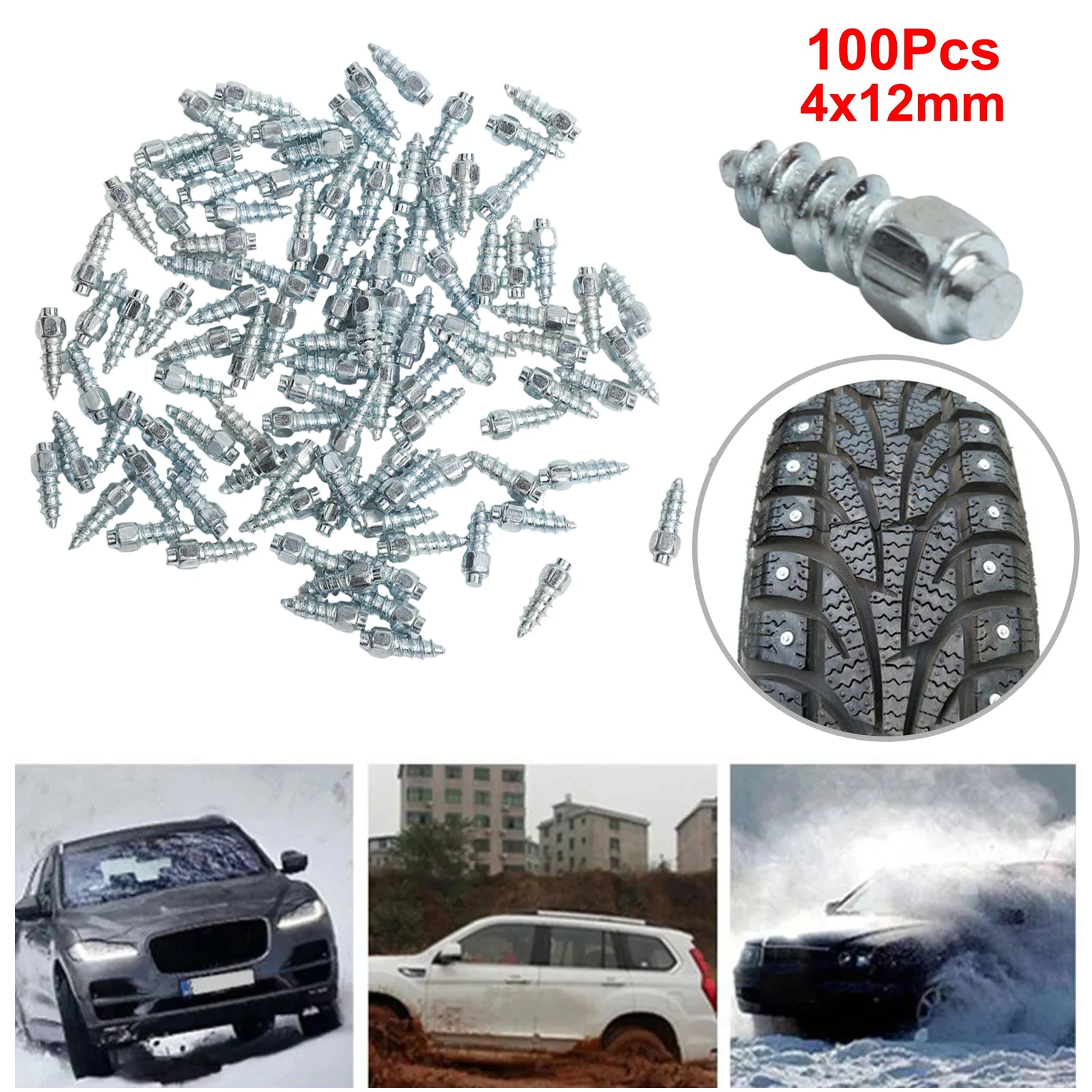 ATV Tire Studs Snow Tire Studs 4x12 Mm Size Aluminum Material Easy Installation High Reliability Winter Driving