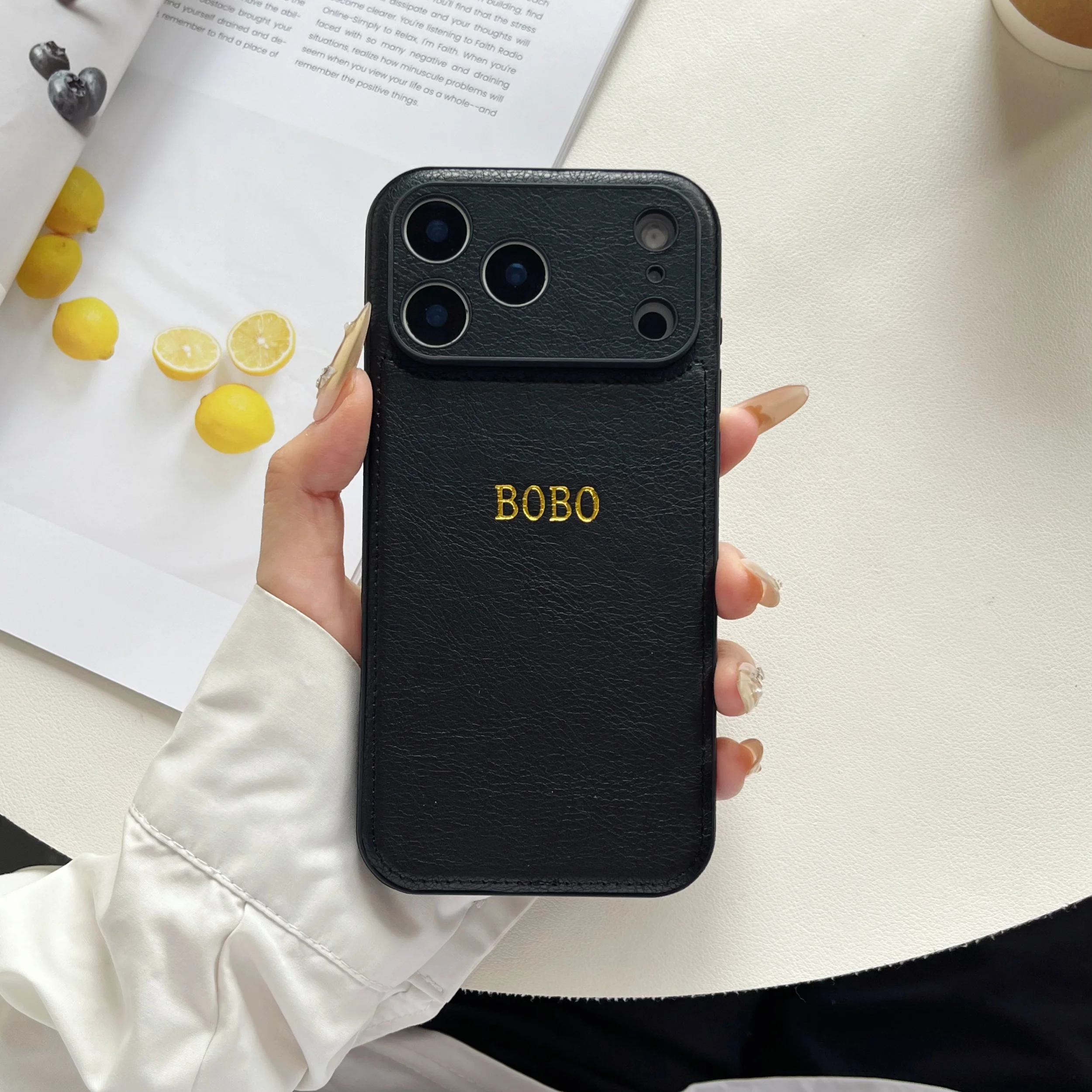 Luxury Personalized Custom Name Hot Gold Foil Embossed Faux Leather thumbnail 3