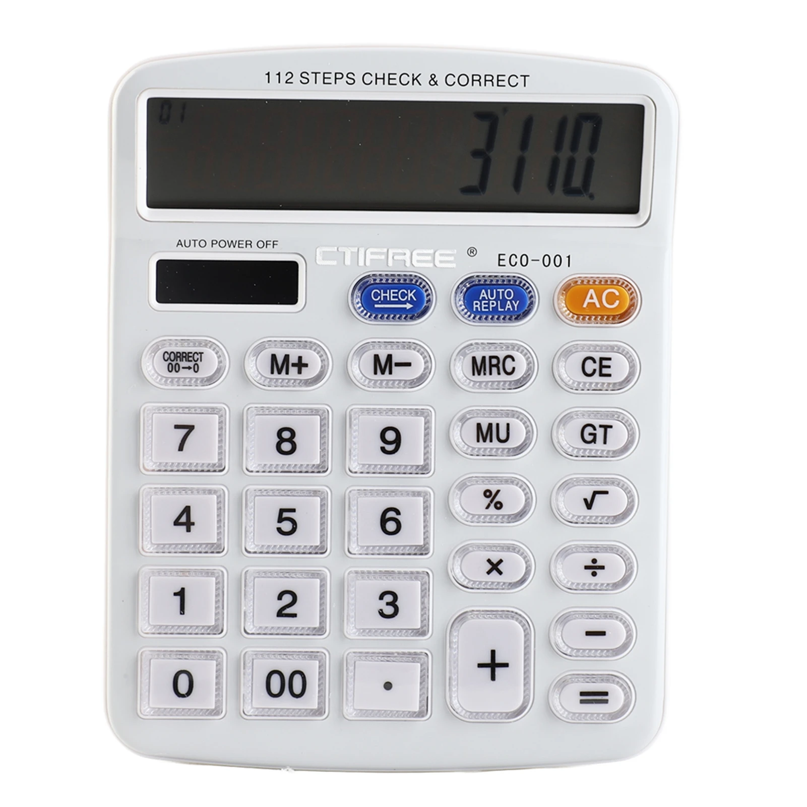 Large Solar Power Desktop Calculator 12 Digit LCD Display Big Button Calculator with 112 Steps Check and Correct Function