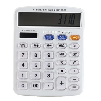 Large Solar Power Desktop Calculator 12 Digit LCD Display Big Button Calculator with 112 Steps Check and Correct Function