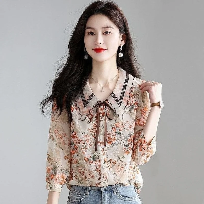 

2022 New Women's Printed Chiffon Shirts V-Neck Half-Sleeve Shirts Blouse Female Oversized Loose Top Blusas De Mujer