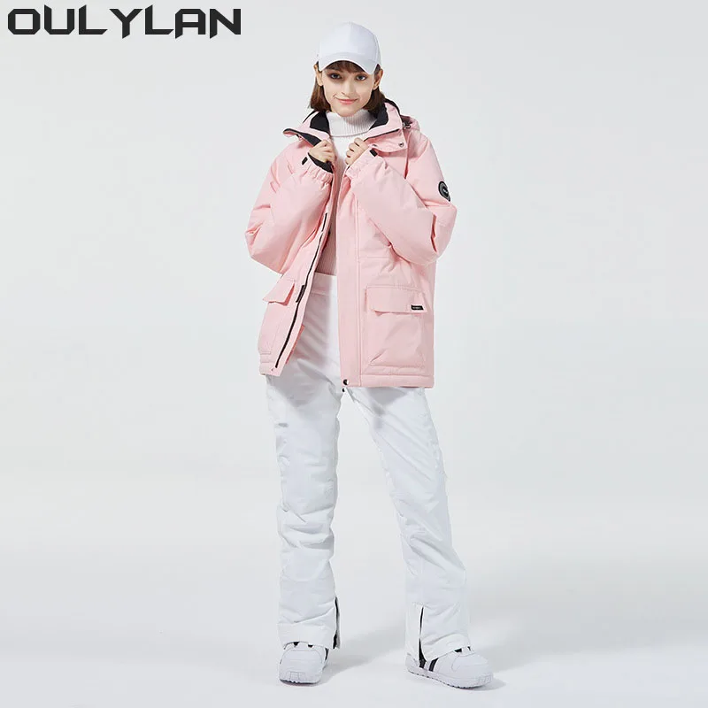 

Oulylan Women Men Ski Suit -30 Warm Winter SnowSuit Snowboarding Clothing Waterproof Windproof Skiing Jackets Strap Pants Sets