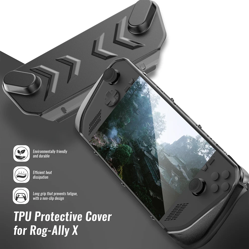 For Asus ROG Ally X TPU Protective Case Cover Shockproof with Stand Protective Skin Case with Thumb Grip Caps & Screen Protector