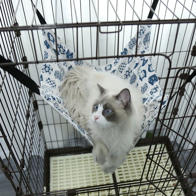 All-Season Cat Hammock for Cages, Durable Canvas & Linen, S/M/L Sizes, Easy Installation & Cleaning 2