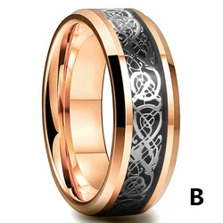 Men's Stainless Steel Celtic Dragon Ring with Carbon Fiber Inlay - Multicolor Options Available - 8 (Rose Gold Color)