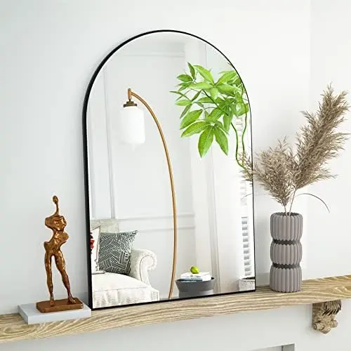 

x 30" Mirror Arched Bathroom Mirrors Aluminum Alloy Frame Contemporary Hanging Vanity Mirror for Bathroom Living Room Bedro Non