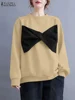 ZANZEA Casua Harajuku Sweatshirts Color-Block Long Sleeve 2025 Spring O Neck Hoodies Women Large Bowknot Loose Pullover Tops 3