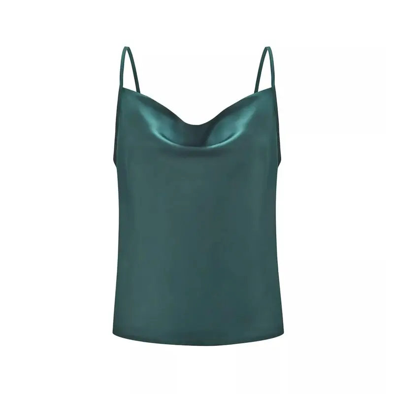 Summer Sleeveless Solid Color Camisole Women Satin Vest Bottoming Chiffon Shirt Top 2021 Fashion Street Sexy Blouse green bra