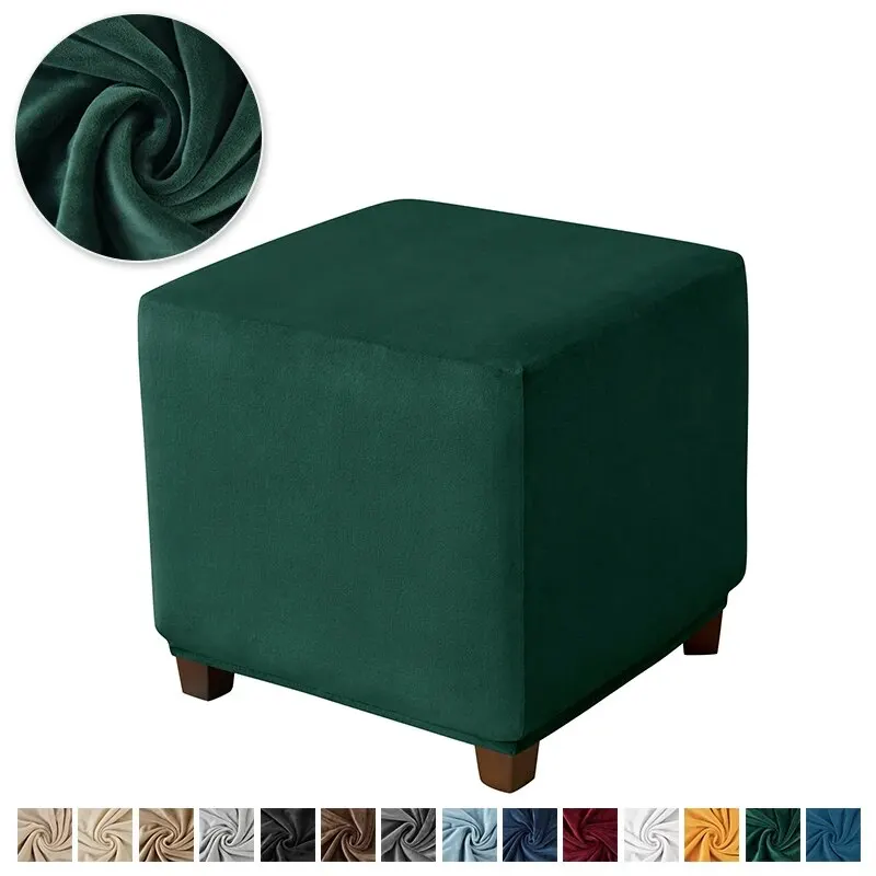 Luxurious Velvet Ottoman Cover - Soft Elastic Slipcover for Living Room Footrest and Pouf Stool Protection
