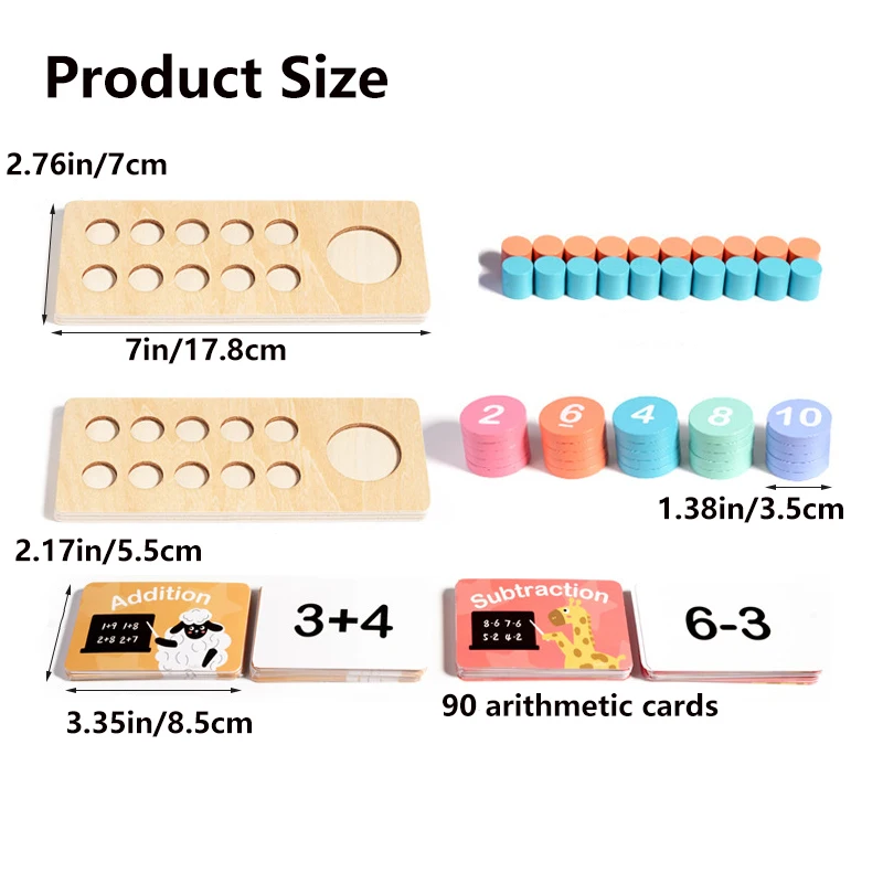 Wooden Ten Frame Sets Toy Learning Counting and Number Addition and Subtraction Mathematics Learning Toy
