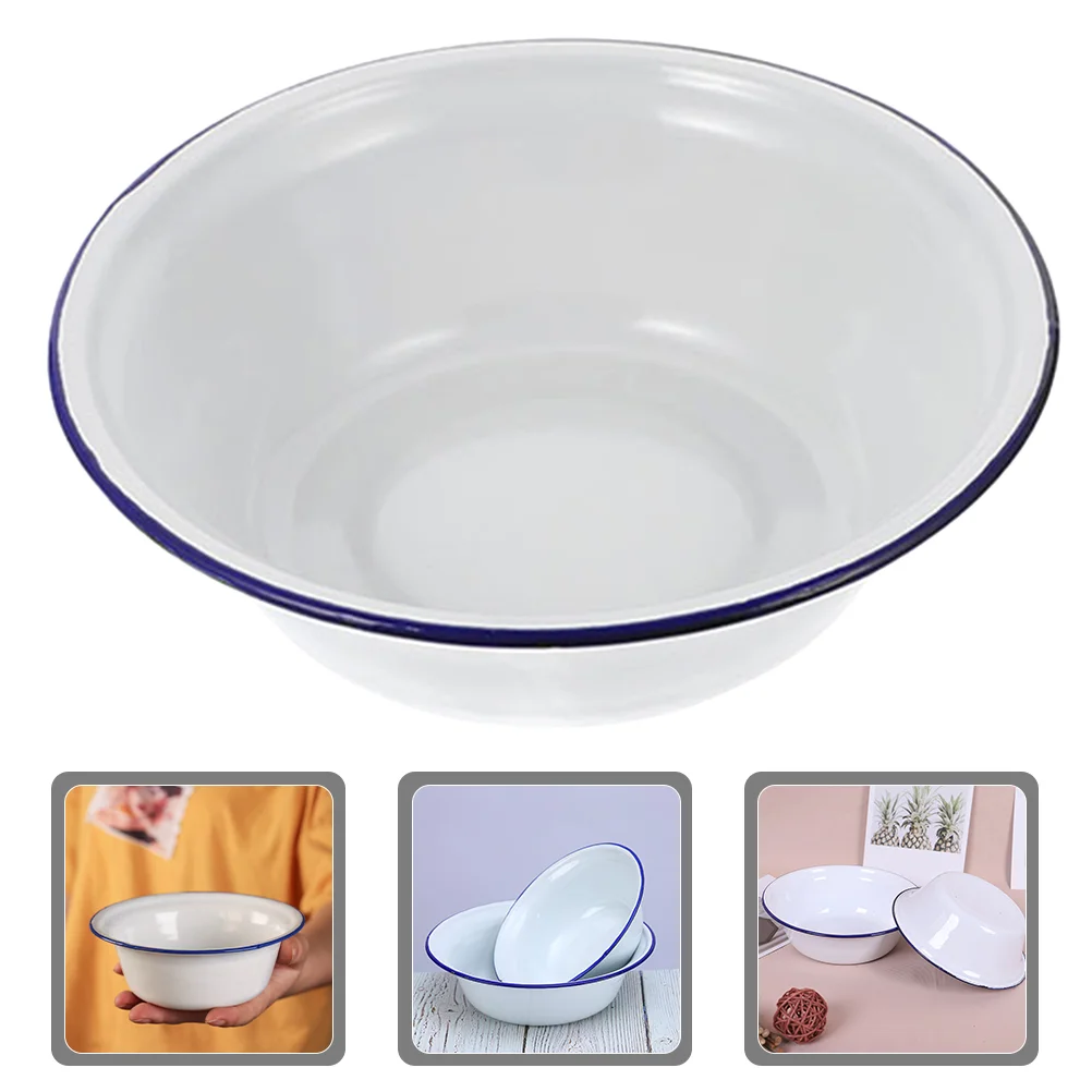 White Enamel Bowl Household Enamelware Salad Basin Cooking Utensils Retro Enameled Soup