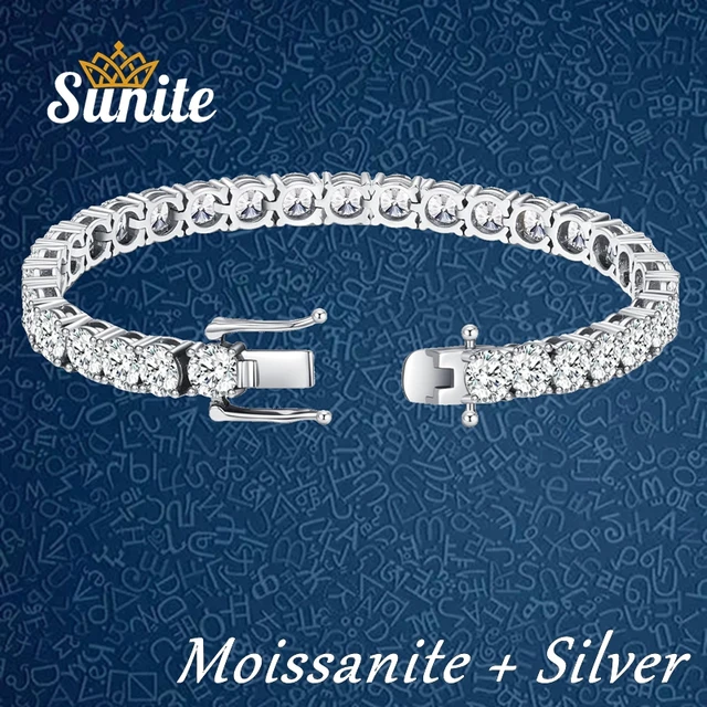 Sunite 3mm 4mm 5mm All Moissanite Tennis Bracelet for Women Men Lab Diamond S925 Sterling Silver GRA Certificate Bangle Zircon 1