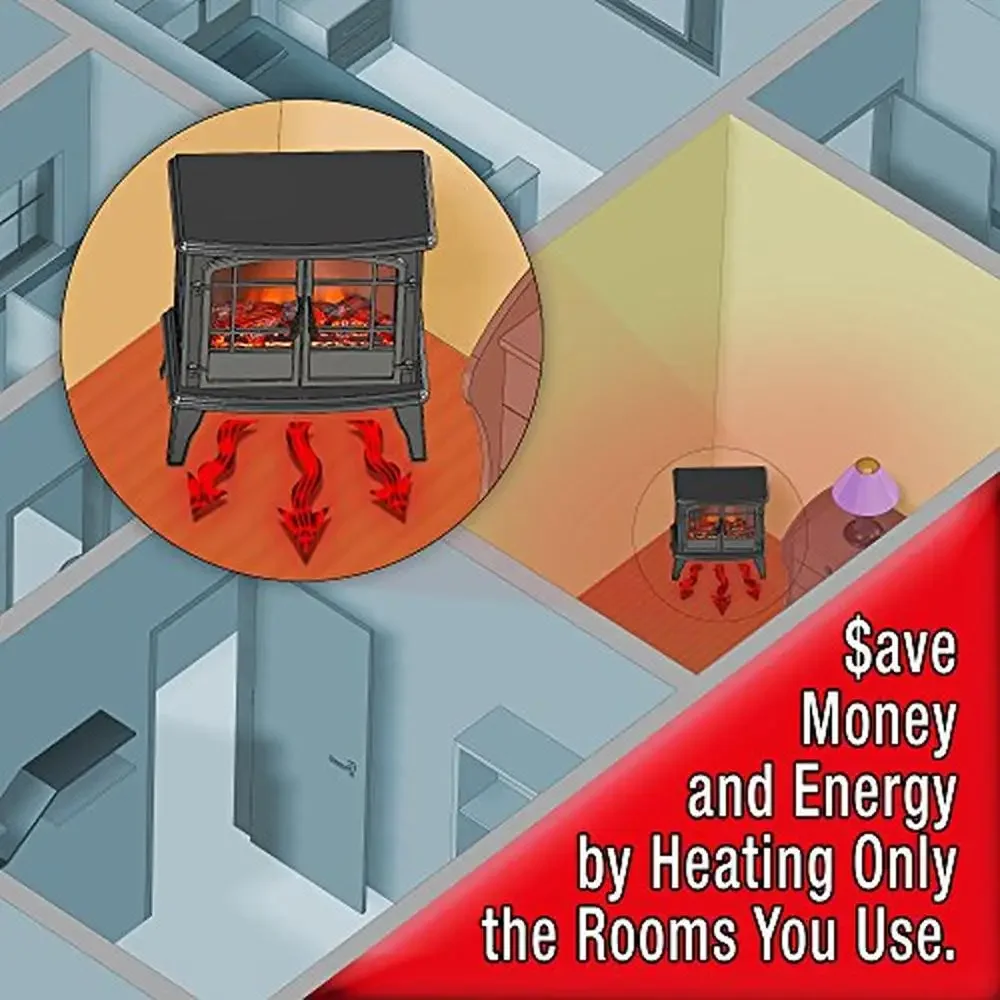 Infrared Panoramic Electric Stove Compact Size 1500W Heater Wood Stove Style Thermostatic Adjustment Freestanding Installation