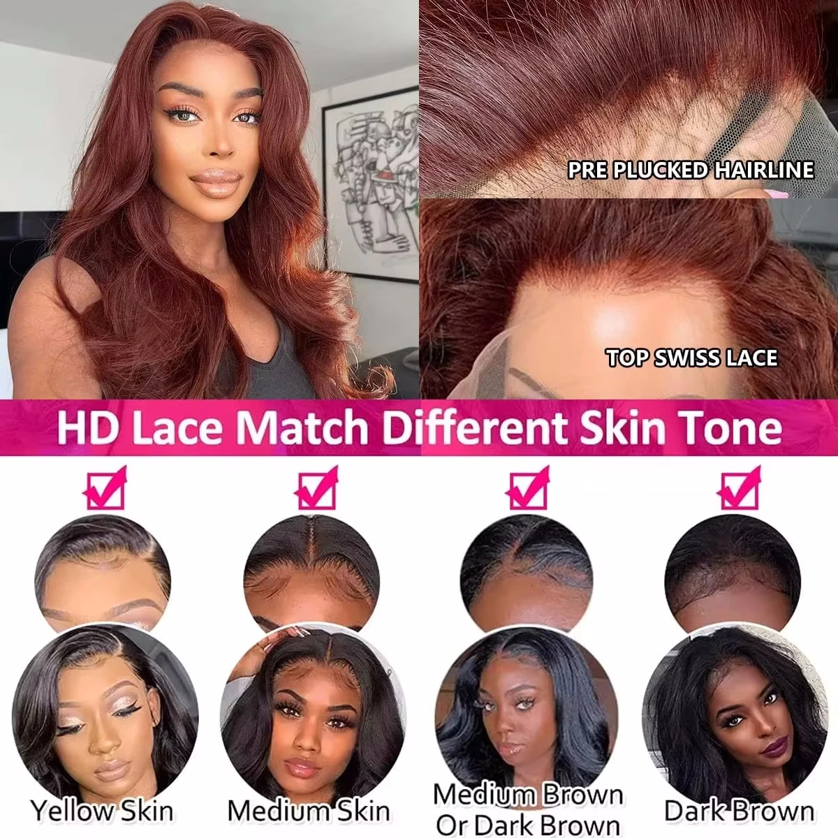 Reddish Brown Straight 13x6 Hd Lace Frontal Human Hair Wig Pre Plucked 13x4 Lace Frontal Wig Brazilian Human Hair Wigs For Women 5