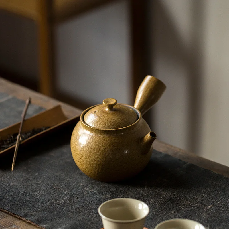 Large Capacity Retro Side Handle Pot Japanese Style Kiln Baked Iron