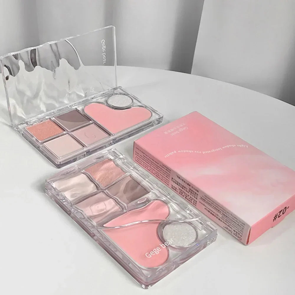 6 Colors Pink Heart Eyeshadow Palette Comprehensive Eye Shadow Disc Beginner Matte Highlight Brightening Powder Blusher One Disc eye shadow plate