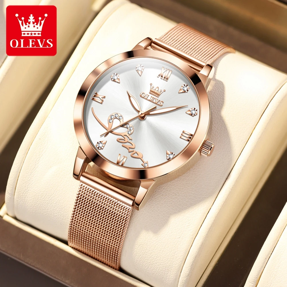 

Fashion Olevs Top Brand Rose Gold Ladies Watch Heart Design Diamond Milanese Steel 30m Waterproof Valentine's Day Gift For Women