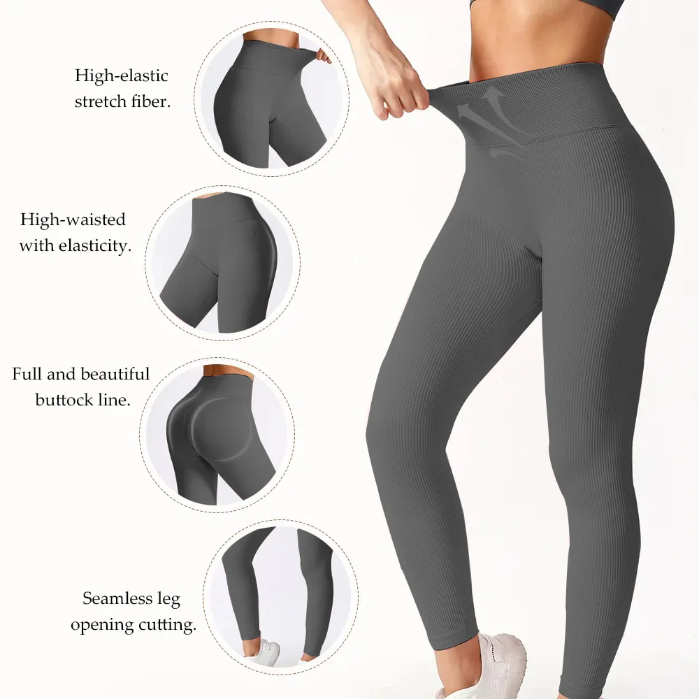 Women's Seamless Stitching Waist Solid Color Hip Sports Pants Outdoor Fitness Jogging Yoga Pants Comfortable Breathable Fitness
