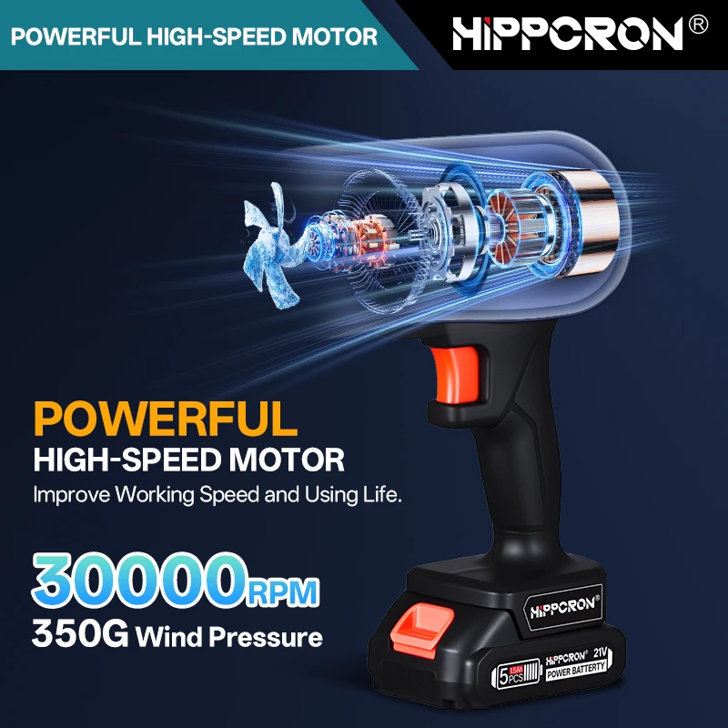 Hippcron 무선 리프 블로워 21V 30000RPM 강력한 고속 모터 배터리 없음 LXT 시리즈 리튬 이온 배터리에 적합