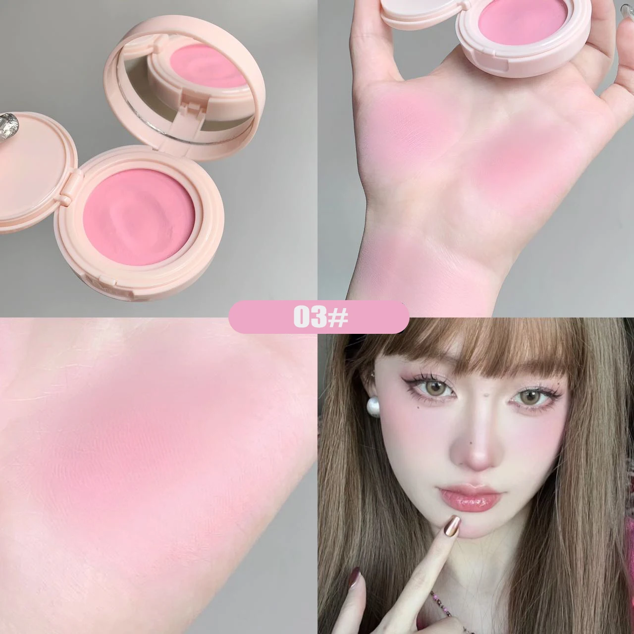 Monochrome Blue Blusher Shadow Cream Mashed Potatoes Texture Cheek Blush Natural Multi-purpose Eye Shadow Mud With Cushion Puff facial blusher,monochrome blush,blush cream,cream blusher
