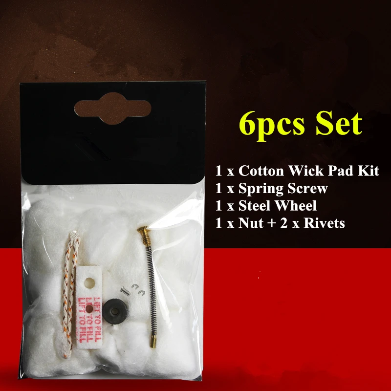 6pcs/Set Zippo Lighter Replacement Steel Wheel Removable Rivet Spring Cotton Wicks Kit Spare Parts Upgrade Repair Accessory
