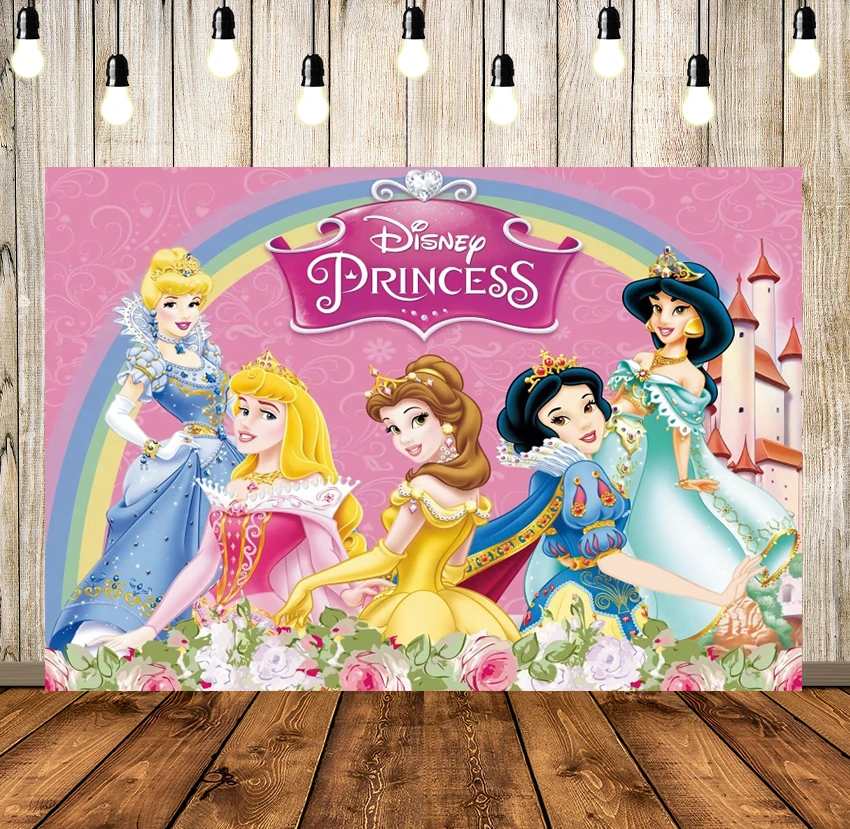ディズニープリンセス 1歳の誕生日の背景 写真 ピンクの壁 王冠 王女 新生児のための誕生日の背景 パーティーの壁 背景 Aliexpress
