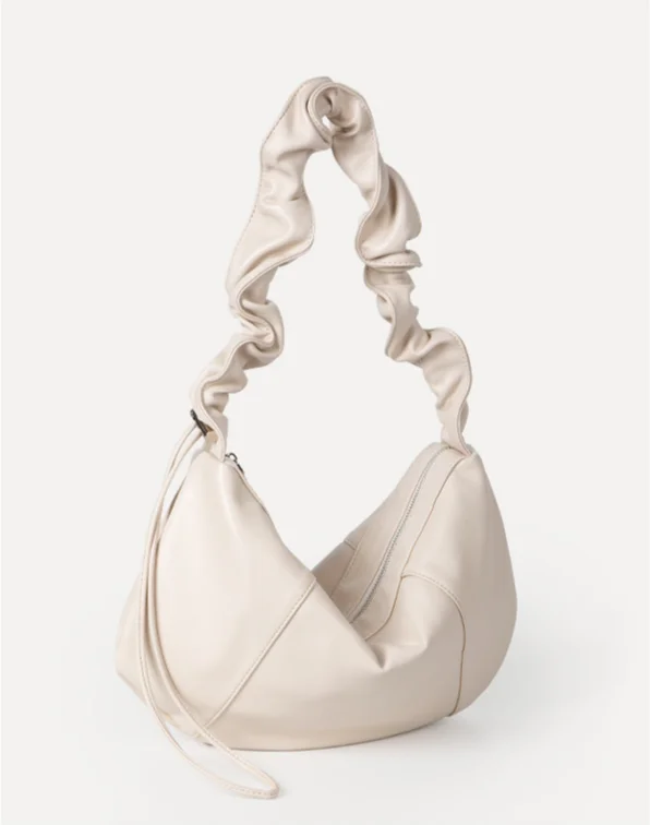 female Korean niche design, drawstring pleated soft leather, high-end feeling, large capacity handbag_voghion.com