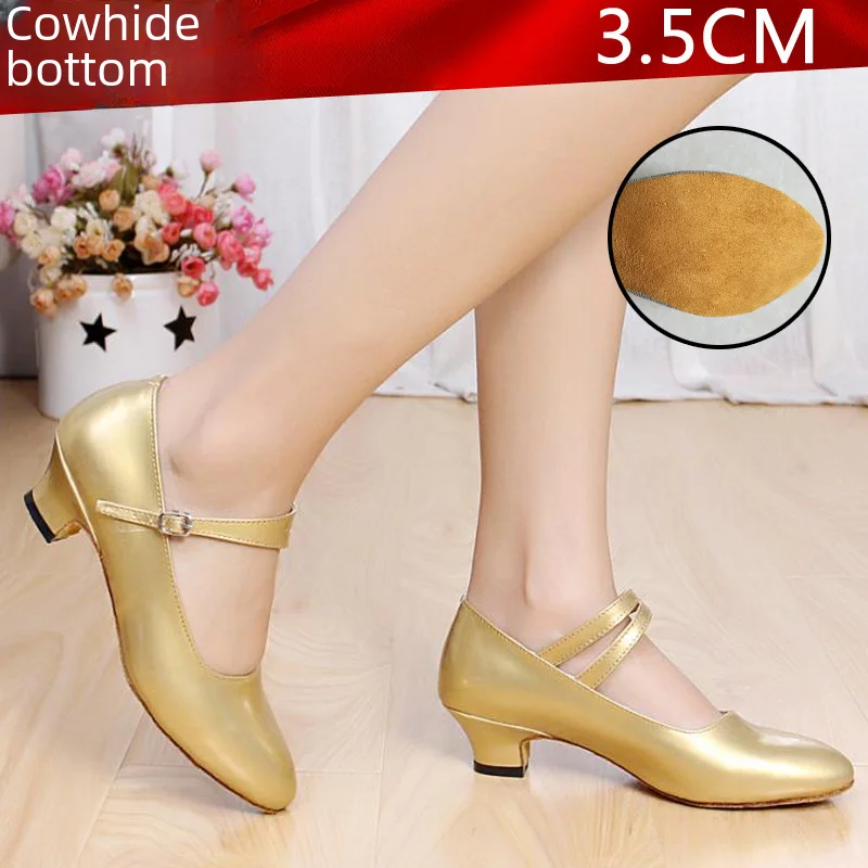 thumbnail image 1 of Zapatos de baile latino para mujer, tacones bajos cuadrados, zapatos de baile moderno, cuero, resistentes a los olores, resistentes al desgaste, absorbentes del sudor, 1 of 5
