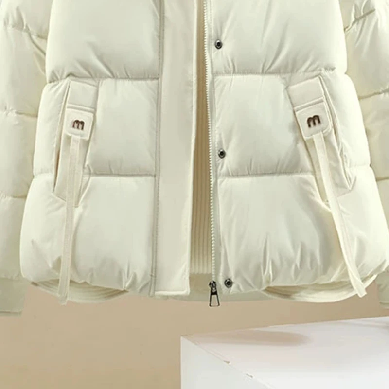 2026 Women's Winter Short Padded Coat hooded Thick Warm Loose Long Sleeve Puffer Jacket Elegant Oversized Down cotton Outerwear