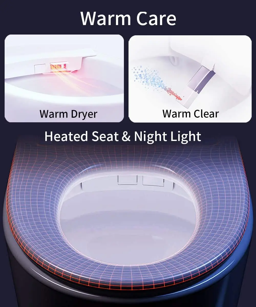 Smart Toilet Heated Seat Off-seat Auto Flush Foot Kick Flush Blackout can Flush Warm Wash One piece Toilet with Bidet built in 4