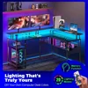 Computer Desk L Shaped 56.7" with LED Lights and Power Outlets, Reversible L Shaped Gaming Desk with Monitor Stand, 3