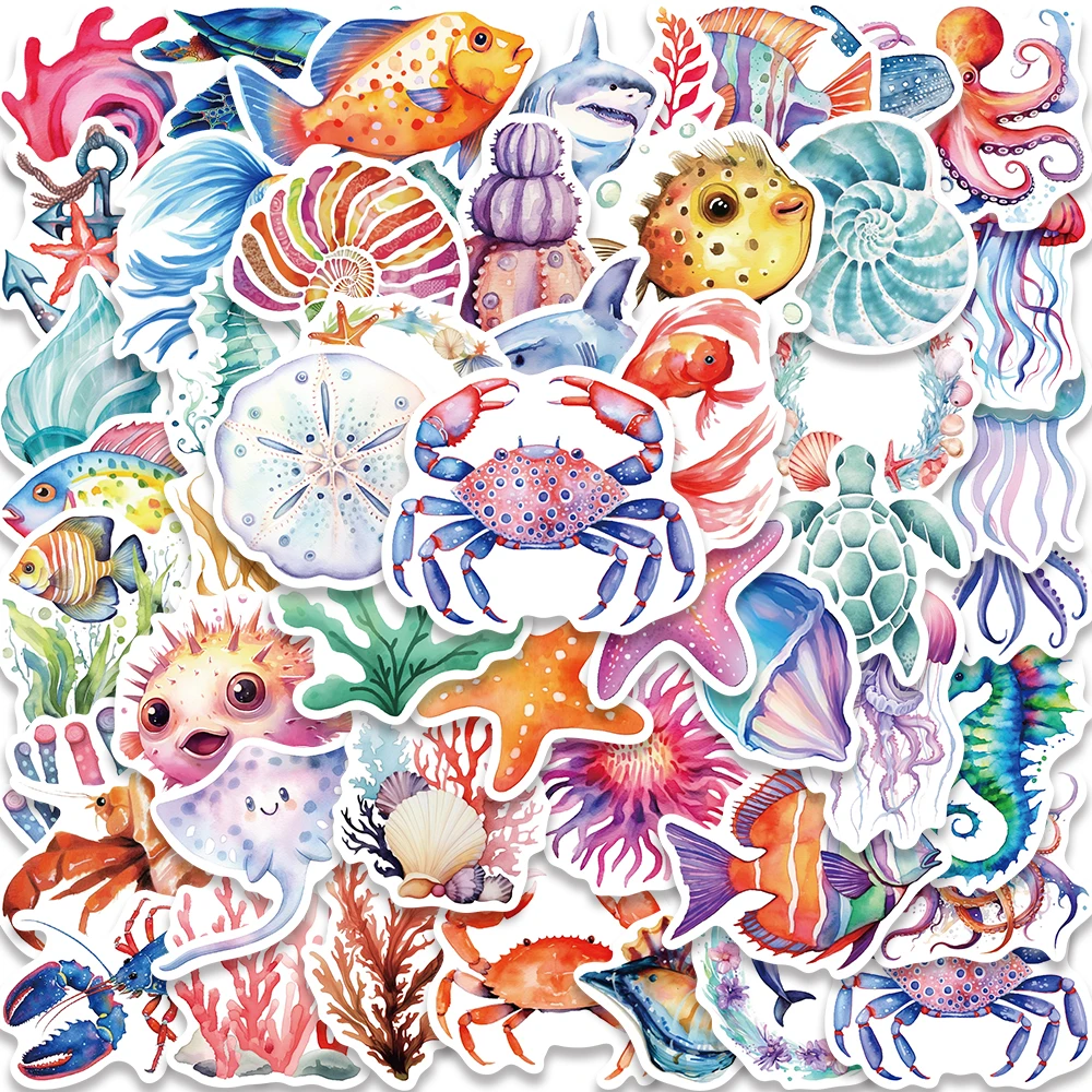 물 다채로운 해양 바다 동물 생활 미학 스티커, 자동차 냉장고 병 노트북 일기 전화 그래피티 데칼, 어린이 선물, 50 개 