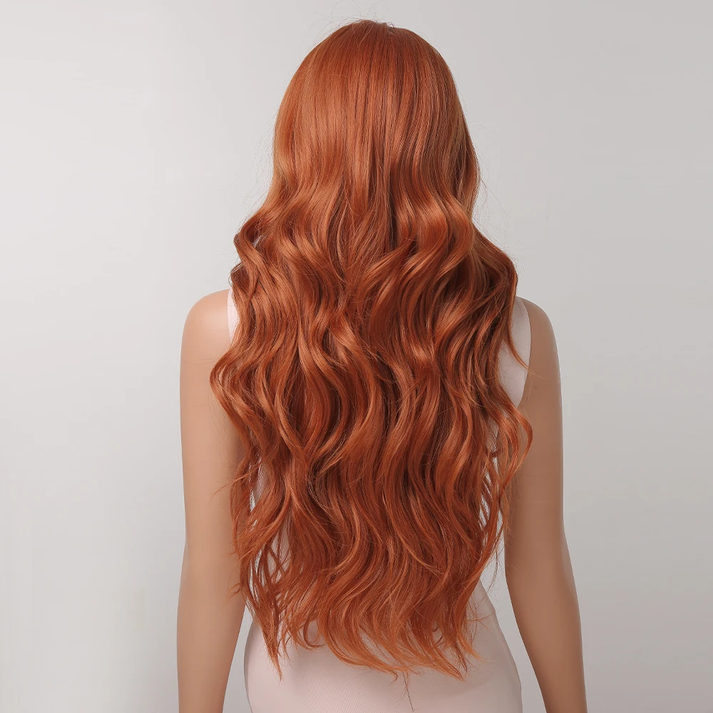 Orange Copper Red Yellow Synthetic Wigs Long Wavy Ginger Wig  display picture 2