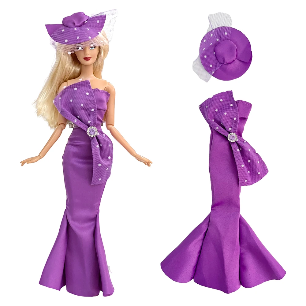 Nk 1 Pcs Princess Purple Dress + Lace Hat Party Gown Wedding Mermaid Gonna Vestiti Per Barbie Doll Outfit Accessori Toy